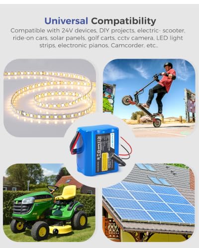 Image of 22.2V-24V 2.6Ah Lithium Battery, 22.2V-24V Rechargeable Li-ion Battery with Charger, Bare Leads Wire, Cable Connector for Kids Ride On Cars, DIY Project, Solar Panels, LED Light Strip, CCTV Camera