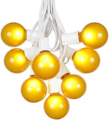 G50 Patio String Lights with 25 Yellow Globe Bulbs – Wedding Outdoor String Lights – Market Bistro Café Hanging String Lights – Patio Garden Umbrella Globe Lights - White Wire - 25 Feet