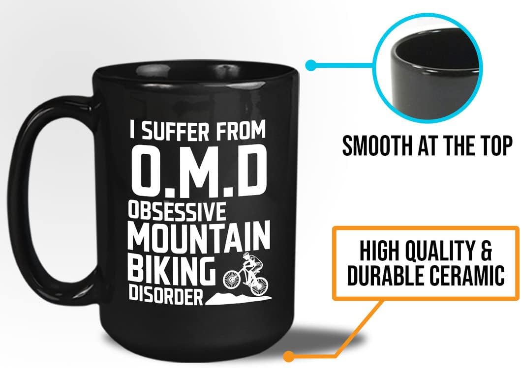 Mountain Bike Coffee Mug 15oz Black - Obsessive Mountain Biking Disorder - Dirt Bike Bicycle Road Bike Cycling Mountain Novelty Bikers Bike Lovers