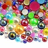 2000PCS AB Color Imitation Half Round Pearls Bead Loose Beads Gems, Mixed Sizes 2/3/4/5/6/8/10mm Flatback Pearls for Crafts Jewelry Nail Art Decoration Shoes Clothes Scrapbook(Mixed Colors AB)