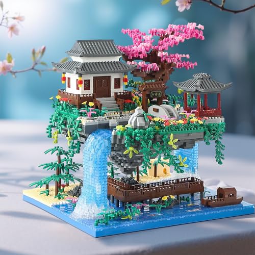 Peach Blossom Pool Tree Building Kits, 3320PCS Chinese Architecture Creative Micro DIY Bricks Model Toy, Construction Blocks Set Gift for Adults and Teens