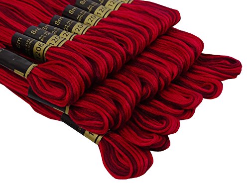 Iba Indianbeautifulart Anchor Dual Shade Stranded Cotton Cross Stitch Hand Embroidery Thread Floss 25 Skeins-Red & Maroon #TOP2