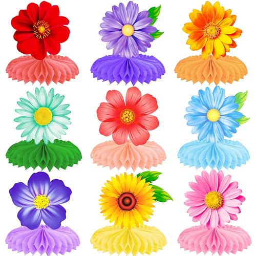 10pcs Summer Flower Honeycomb Centerpieces Multicolor Sunflower Daisy Table Decorations Floral Centerpiece Decor for Spring Summer Baby Shower Birthday Party Supplies
