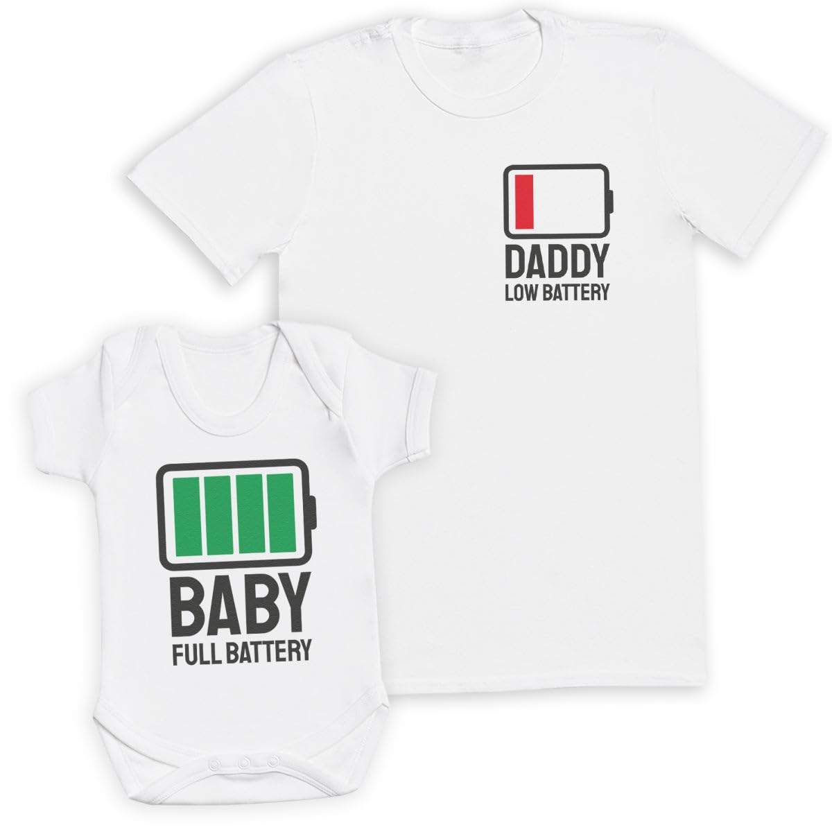 Full Battery Father & Baby Matching Gift Set - Dad & Baby White Gift for Daddy Him
