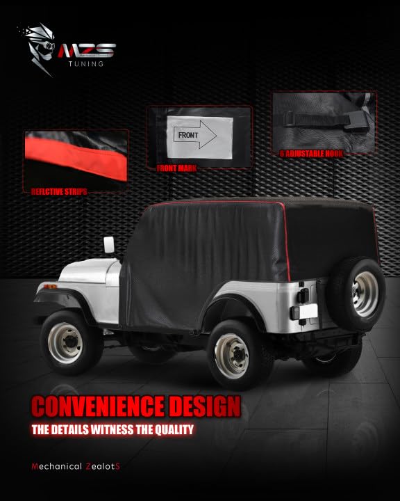 Image of MZS Cab Cover Compatible with CJ-7 CJ7 1976-1986, 600D Outdoor Waterproof CJ7 Cover 2 Door with 6 Gust Hook Car Half Cover Windproof Sun Snow Rain Scratch Protection