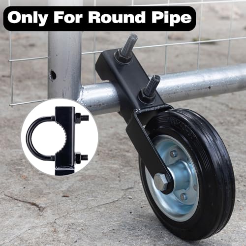 Image of 6 Inch Heavy Duty Gate Wheels for Metal Tube Frames, Support Wheel for Chain Link Fence, Prevent Dragging, 1-5 /8 inch to 2 inch Frames, Black - 2 Pcs