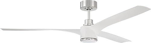 Craftmade Ventilador de techo Phoebe de 60 pulgadas en acabado blanconíquel pulido cuchillas blancas kit de luz LED incluido opcional control remoto