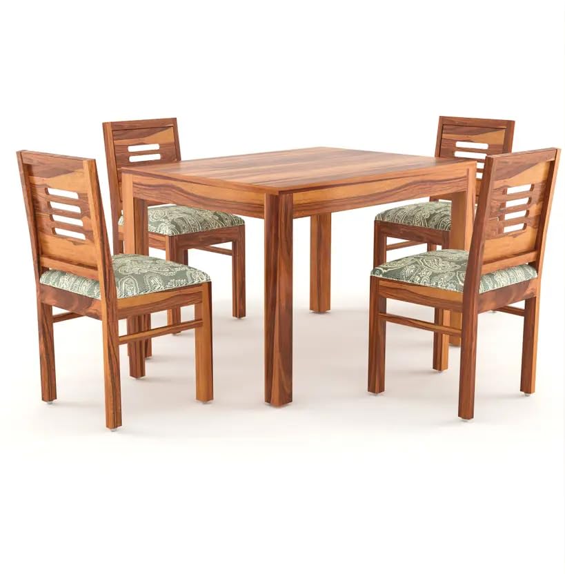 Image of RECTART Solid Wood Dining Table Set with Chairs for Living Room Home | Wooden Dining Room Sets Furniture for Hotels and Restaurants | (Natural Finish, 4 Seater-E)