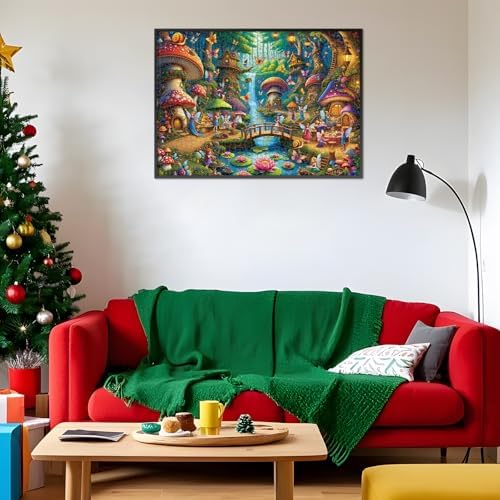Rocorose Jigsaw Puzzle for Adults, 1000 Pieces Fairyland Mushroom House Puzzle Colorful Fairy Cottage Puzzle Challenging Family Perfect for Game Nights Party Butterfly Flower Decoration — view 7