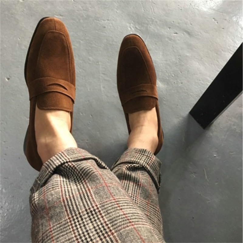 Men's Casual Leather Suede Loafers Business Formal Lightweight Slip On Shoes Breathable Lining Walking Shoes Wear Low Top Casual Driving Shoes 5
