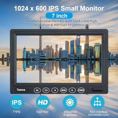 Image of 7 inch Small HDMI Monitor 1024x600 Resolution Small 1080P Portable IPS Monitor with Remote Control with Built-in Speakers HDMI VGA Input for Gaming CCTV Security Raspberry Pi PC