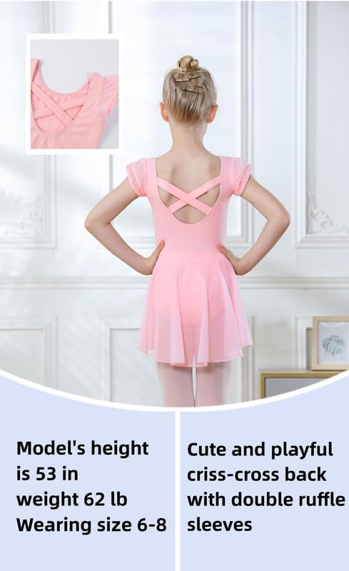 Image of DIPUG Ballet Leotards for Girls Ballet Leotard with Skirt Toddler Dance Leotards Flutter Sleeve and Criss-Cross Back