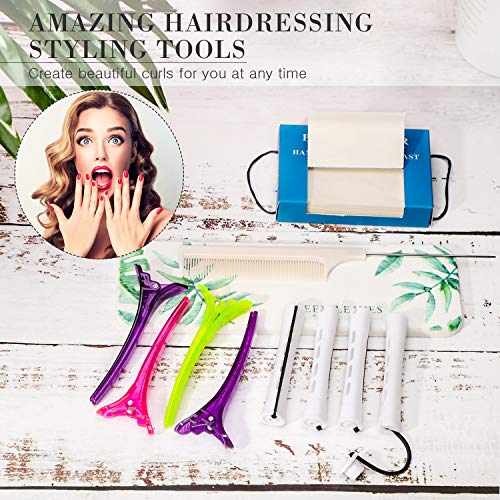 48 Pieces Hair Perm Rods Plastic Cold Wave Rod Perming Rod Curlers Hair Roller, 2 Pieces Steel Pintail Comb Rat Tail Comb, 350 Pieces Perm Paper And 6 Pieces Duck Bill Clip For Hairdressing Styling #TOP4