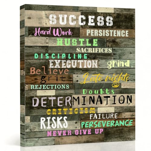 RTVJTERQ Inspirational Success Canvas Wall Art, Rustic Wood Success Hustle