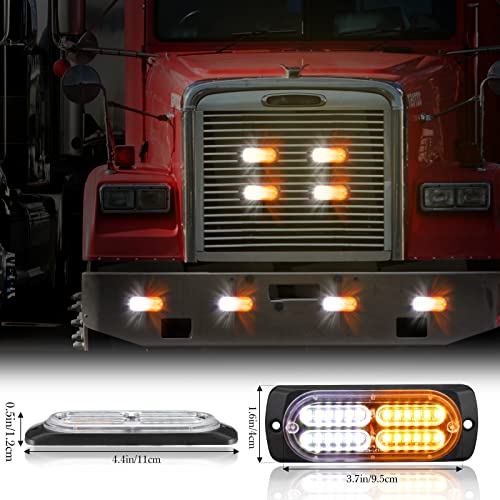 8 Pcs 24 Led Emergency Strobe Light Amber White Truck Surface Mount Side Flashing Marker Grille Hazard Warning Light Ultra Slim Sync Feature Light Construction For Firefighter Vehicles Cars 12-24V #TOP2
