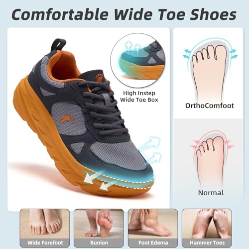 Image of Men's Orthopedic Diabetic Wide Toe Box Walking Shoes: Comfortable Arch Support Plantar Fasciitis Orthotics Sport Shoes, Swollen Feet Casual Running Tennis Sneakers for Foot and Heel Pain Relief