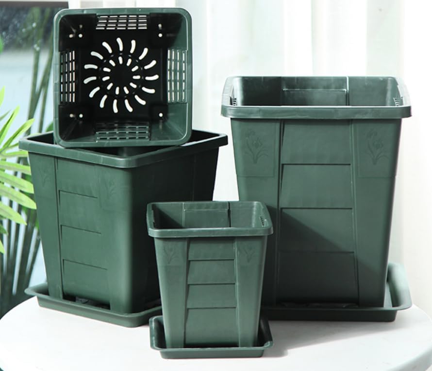 Miniatura 5 de Leaf & Living Extreme-Breathe - Macetas con platillo, juego de 5, maceta cuadrada de 6 pulgadas, drenaje lateral extra, base elevada, ideal para