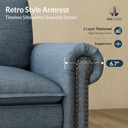 Image of HERA'S HOUSE Modular Sectional Sofa Set for Living Room 2-Piece Deep Seats | Mid-Century Modern 5-Seater Cloud Sofa Set, Cyan, Rolled Arms & Nailhead Trim, Wider & Deeper Seats, Linen Furniture Set