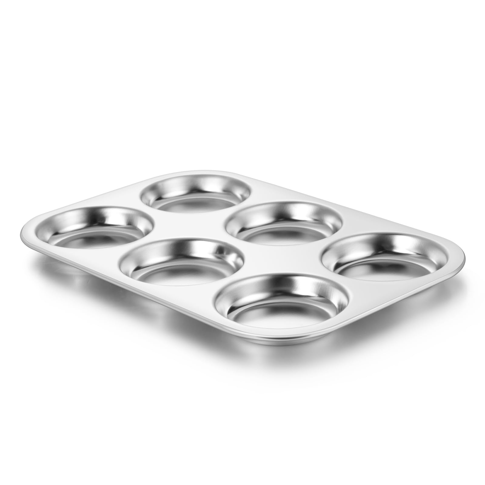 E-far Muffin Top Pan, Stainless Steel 6-Cavity Shallow Cupcake Pan for Baking Whoopie Pie, Yorkshire Pudding, Eggs, Cornbread, Drop Cookies, Non-toxic &amp; Standard Size, Oven &amp; Dishwasher Safe