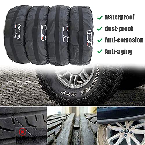 Image of Set of 4 Spare Tire Cover Tote COOSOO Upgraded 420D Version Portable Dustproof Wheel Storage Bag with Handle Easy Transportation for Trailer Truck Camper Auto Universal Fit 17in-30in (BlackRed, L)