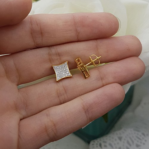 Dazzlingrock Collection 0.20 Carat (ctw) Round White Diamond 8.5mm Hip Hop Iced Out Studs in 14K Solid Yellow Gold, Unisex Design Ladies, Mens Real Diamond Earrings3