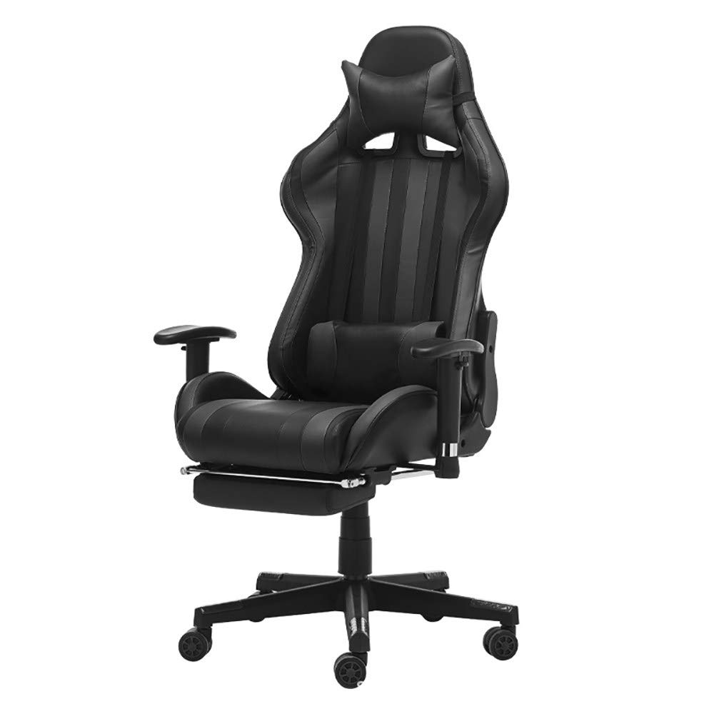 Computer Gaming Chair with Footrest, Game Seat Internet Cafe Racing Competitive Office Computer Chair Home Recliner Adjustable Chair, Headrest and Lumbar Support E-Sports Swivel Chair,Black