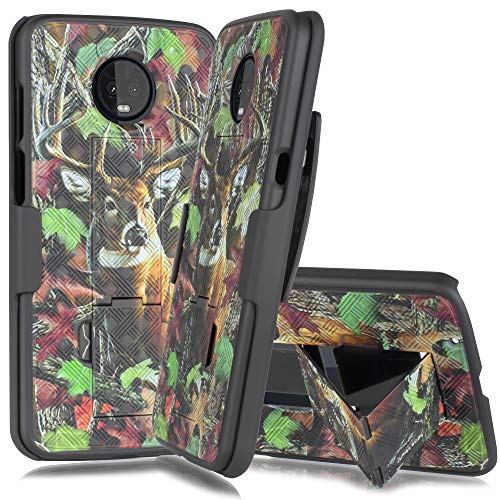 Moto Z3 Case, Customerfirst for Motorola Moto Z3 Play/Moto Z3/ Z Play 3rd Gen /XT1929 Rubberized Slim Armor Shell Swivel Hybrid Holster Camo Cover + Belt Clip, Dual Stand & Screen Glass (Big Buck)