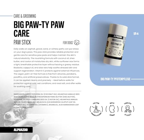 alphazoo Big Paw-ty Pfotenstick 25 g - Pfotenpflege für Hunde - Pfotenbalsam gegen trockene Pfoten - Schutz vor Kälte, Streusalz & Austrocknung - natürliche Pflege mit Kokosöl, Sheabutter & Aloe Vera