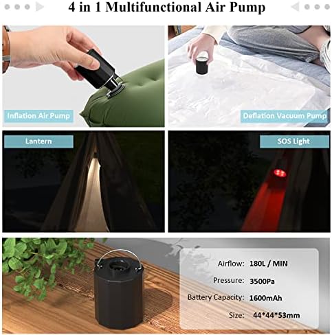 Rechargeable Electric Air Pump, Portable Wireless TINY PUMP Mini Camping Pump with 1600mAh Battery & SOS Light, Inflatable & Deflatable for Air Bed Air Mattress Swimming Ring Pool Vacuum Storage Bags