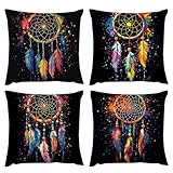 Outdoor Kissen Dekorative Wasserfest 4er Set Kissenbezug Frühling 60x60 cm Gartenkissen Wetterfest Traumfänger Kissenbezug Werden für Heim Sofak Garten Wohnzimmer Quadratische Zierkissen c-142