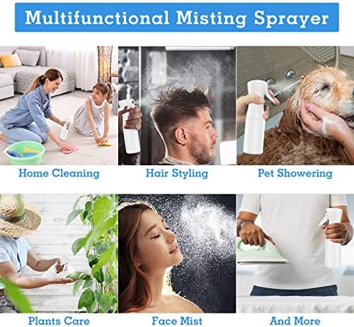 Mycket Hair Spray Bottle, Continuous Fine Mist Barber Spray Bottle, Refillable Sprayer, Reusable Water Squirt Bottle for Salon, Hairstyling, Cleaning, Gardening, Pets & Skin Care- 7.0oz/200ml (White)