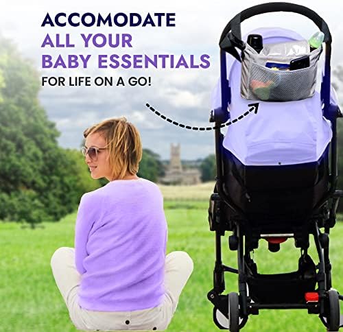 Invenor Pram Organiser 12x6x7 Inches (Grey), Heavy Duty Polyester & Water Resistant Buggy Organiser with Non-Slip Strap - Multi Compartments Pram Bag Storage  Fit for Almost All Prams & Buggies