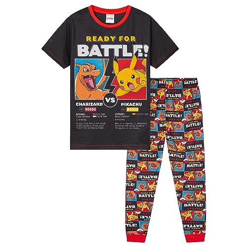 Pokémon Conjunto de Pijamas Niños - Incluye Camiseta de Manga Larga y Pantalones Largos, para Adolescentes y Niños de 4 a 14 años (Negro/Multicolor, 13-14 años)