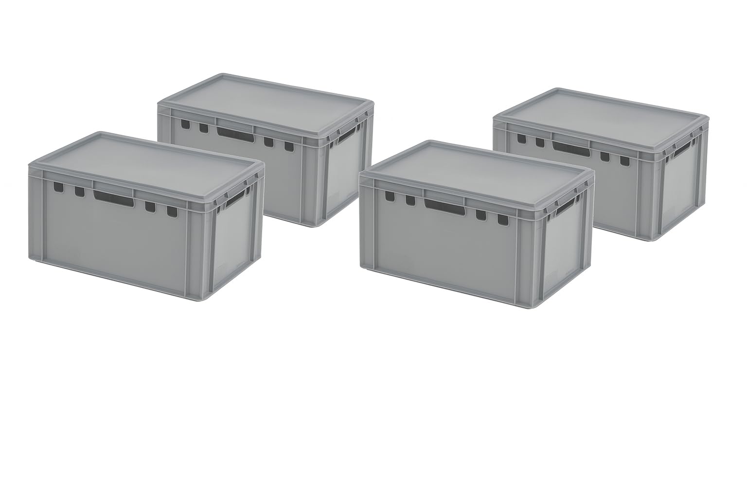 Logiplast 4 Stück graue E3 Kisten 600 x 400 x 300 mm Fleischkisten Lagerkisten Metzgerkisten mit Deckeln in grau
