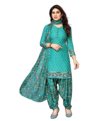 Image of Sidhidata Women's Women's Crepe Printed Patiyala Salwar Suit Dress Material Suit (DM Tree Seagreen Seagreen Unstitched)
