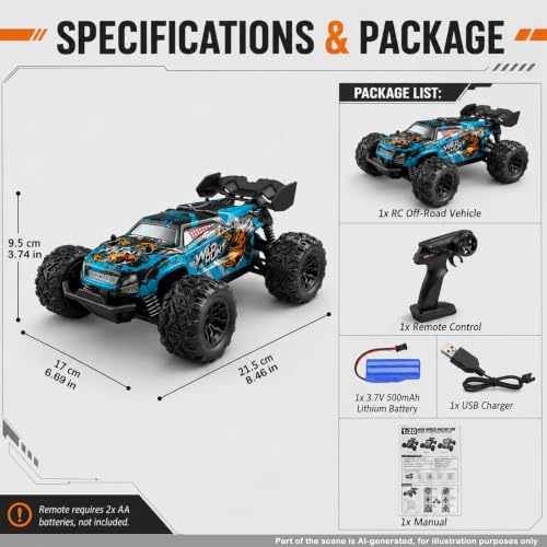 Image of RC Cars Monster Remote Control Car 2.4GHz 2WD Power Dragon RC Truck 20 KM /H All-Terrain RC Monster Truck, 2 Batteries for 40mins Car Toys Gift for Beginner(RTR /Blue