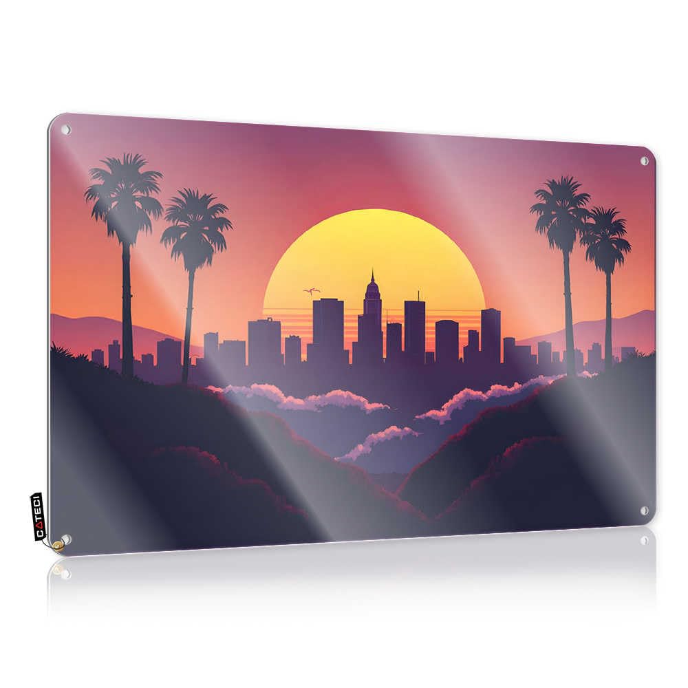 Fzfn Men's Colour Vintage Poster Ideas Waterproof Artwork, Decorative Retro Print For Cafe Pub Home Bar | Pre-Drilled Custom Palm Trees Silhouetted Against A Vibrant Sunset Skyline(30X40cm)