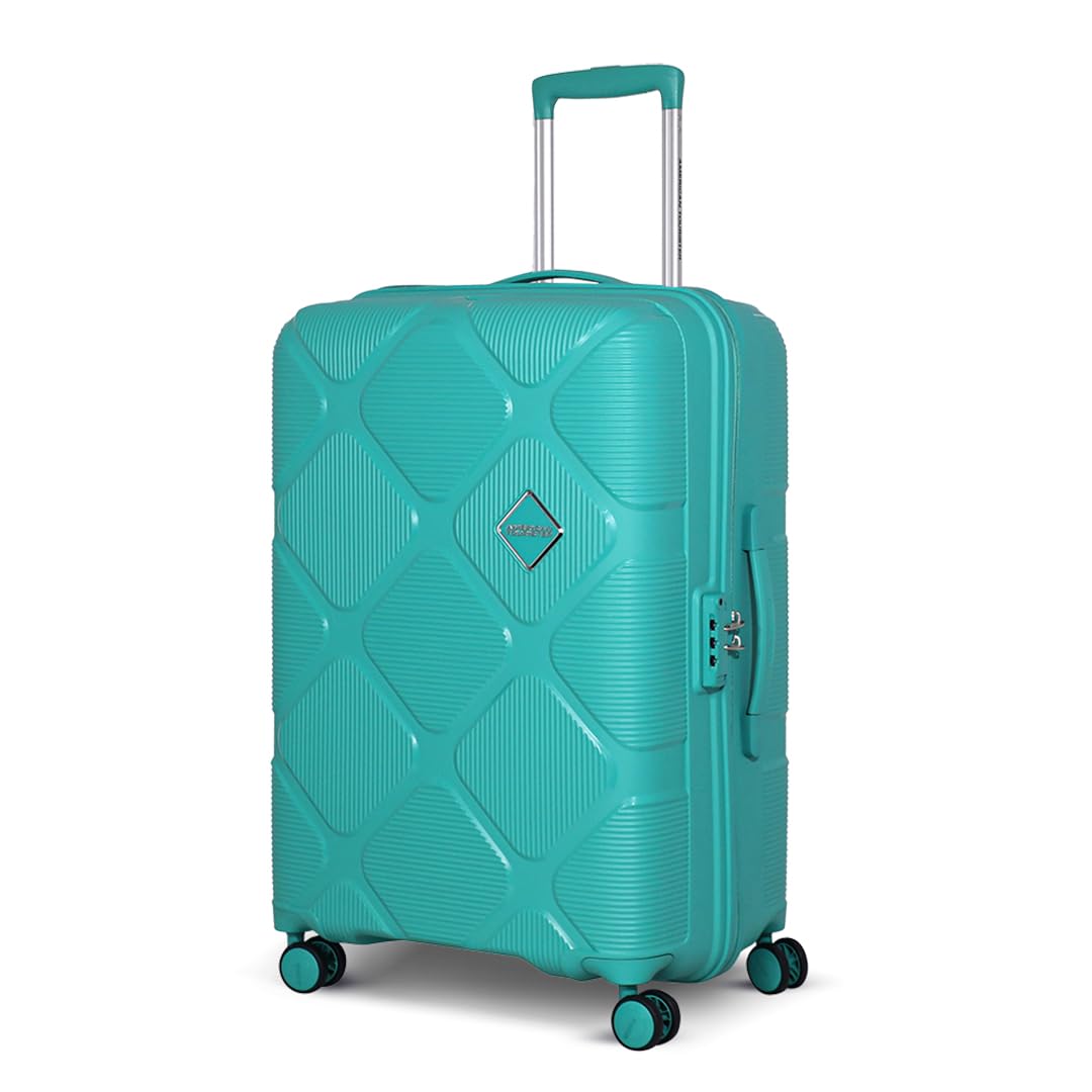 American Tourister Large Instavibe 79 CM Trolley Bag for Travel Polypropelene Suitcase with Mounted TSA Lock, Double Wheels, Flexi Packing Straps, and Side Hooks for Men & Women - Mint