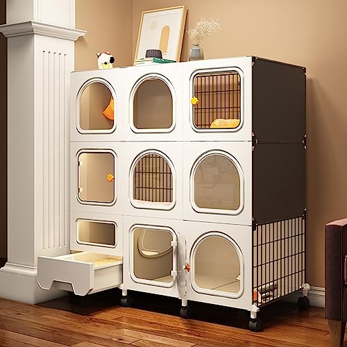 Cage d'intérieur pour chat avec litière intégrée et parc modulable sans outils