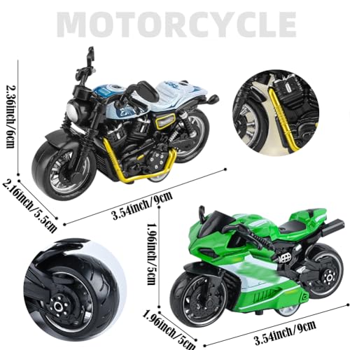 SHDIEHJFMLDH 2 Stück Legierung Motorrad Spielzeug,Pull Bac Fahrzeug Spielzeug,Spielzeugautos Set,Motorrad Modell für Freunde und Kinder,für Lernspiel, Geburtstagsparty-Geschenk（Blau und Grün）