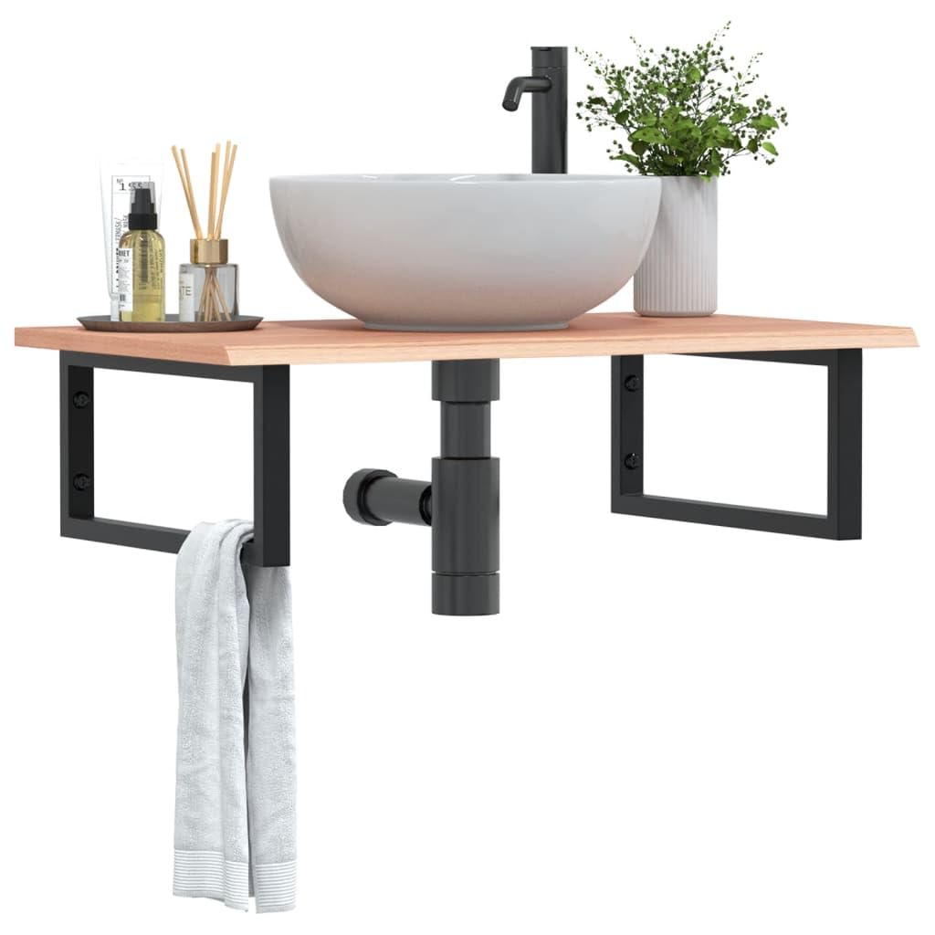 Moderno lavabo flotante para baño, 80 x 50 cm, roble macizo con soporte de acero, diseño elegante para baño y cocina y solución de muebles resistentes