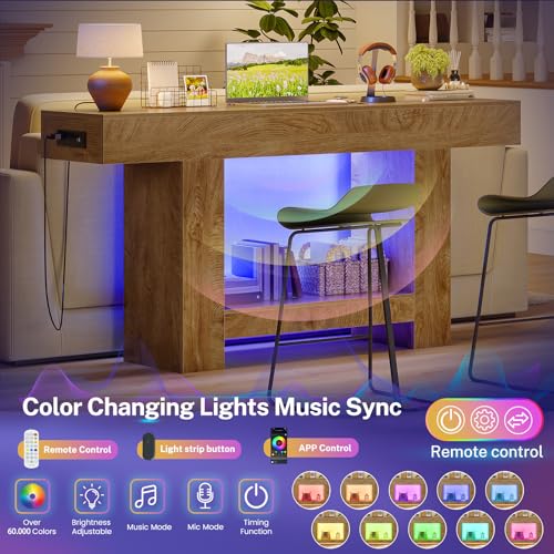 Image of 63 inch Entryway Table with Smart RGB Lights and Charging Station, Narrow Console Table with App-Controlled and Music Sync, Farmhouse Entry Way with Open Storage for Living Room, Hallway, Behind Couch