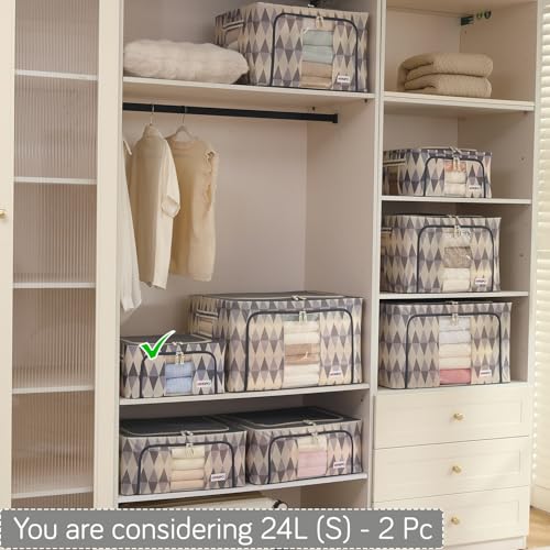 Image of HOKIPO 24L 600D Oxford Fabric Cloth Organizer for Storage, Ash Mirage Pack of 2 (AR-6484-GRY*2)