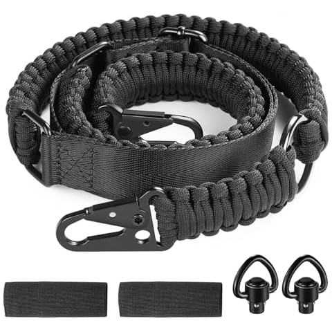 EZshoot Two Point Slings 550 Paracord Adjustable Strap with Metal Hook and Solid Swivels for Outdoor Black Cover