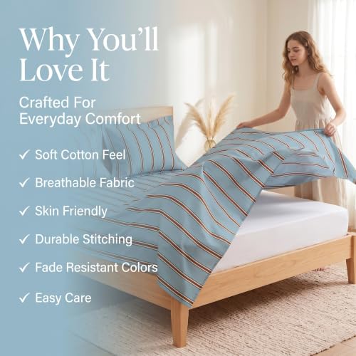 Image of BSB HOME 240 TC Cotton Feel Bedsheet with 2 Pillow Covers, Soft & Breathable Printed Double Bed Sheet for Bedroom, Fade Resistant & Easy Care - 90 x 100 Inches (228 x 254 cm) - Chambray Blue