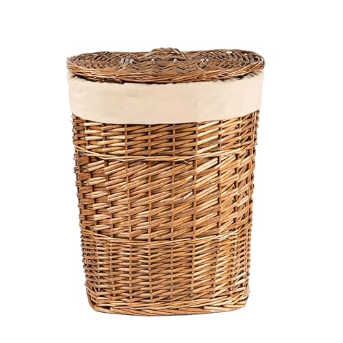 Wickerfield Brown Wicker Oval Laundry Basket Bathroom Storage Laundry Bag Bin with Liner and Lid (Brown Small)