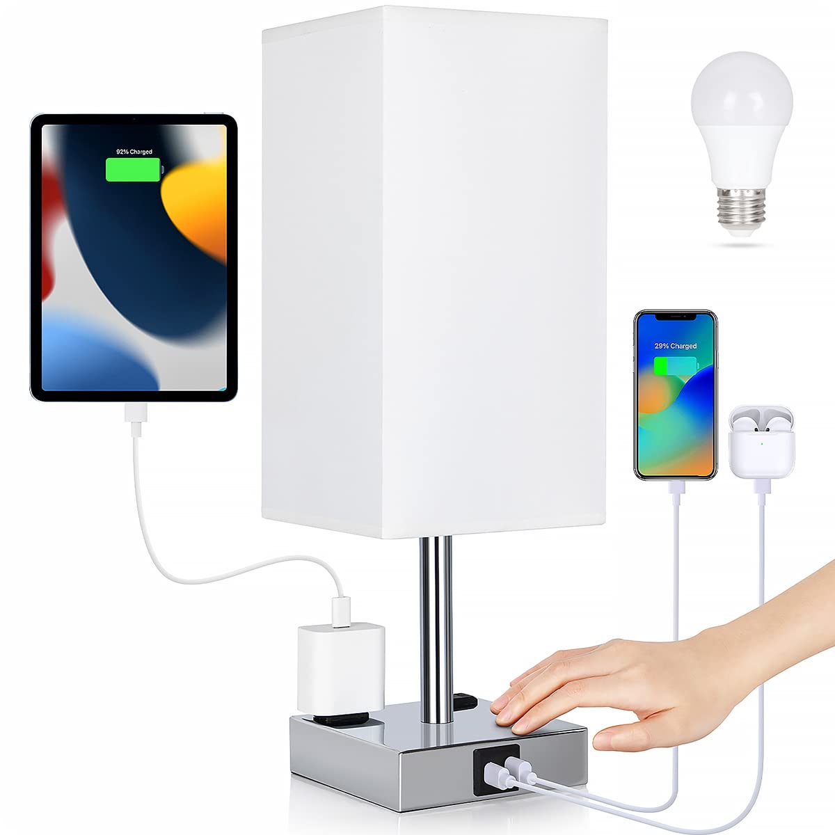 Bedside Lamp with USB Charging - Touch Control Nightstand Light -13