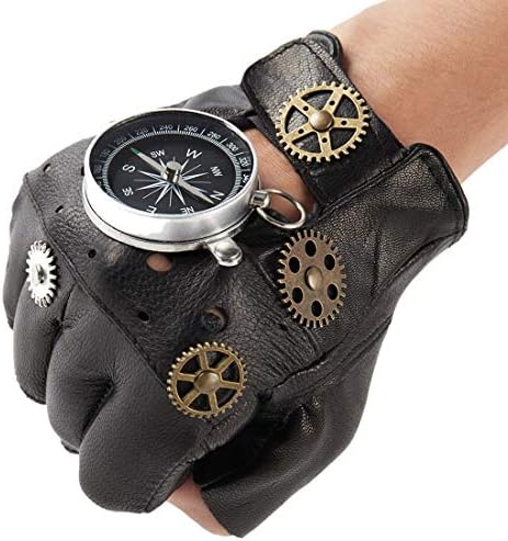 Steampunk Leather Gloves Mens Gothic Fingerless Mittens
