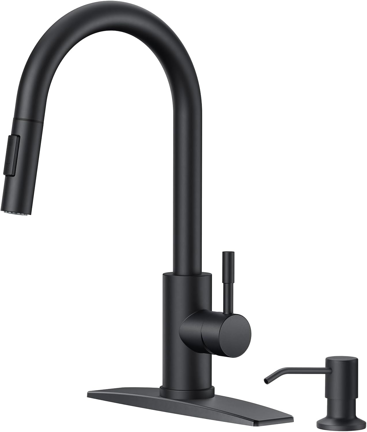 FORIOUS Kitchen Faucet with Soap Dispenser and Pull Down Sprayer, Contemporary Stainless Steel High Arc Single Handle Bar Faucets for Farmhouse, Camper, Laundry, 1 or 3 Hole Deck Mount, Matte Black