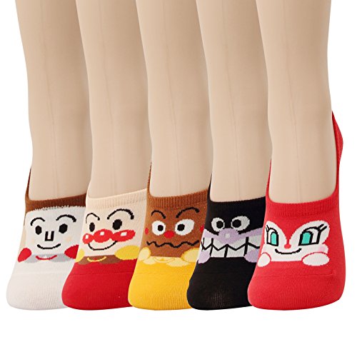 WOWFOOT Women Animal Design No-Show Casual Liner Socks Character Print Non Slip Flat Boat Line 4 Pair (5pair-Ain-Character)